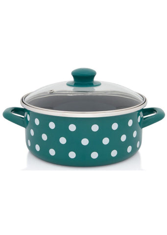 Metalac GREEN WHITE DOT shallow pot 24cm/4.75lit