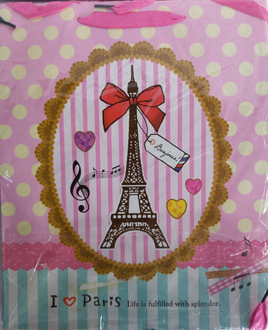 Gift paper bag - I love Paris pink 32x26x10cm