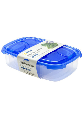 Plastic 3/1 food storage containers set with lids 1L+2L+3L Blue