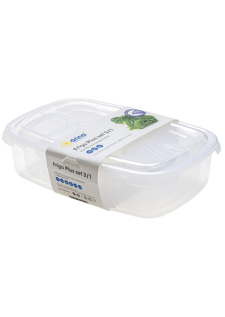Plastic 3/1 food storage containers set with lids 1L+2L+3L White