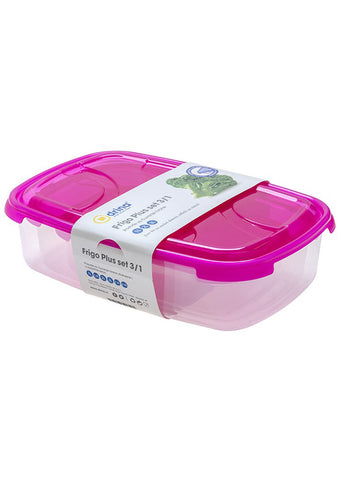 Plastic 3/1 food storage containers set with lids 1L+2L+3L Pink