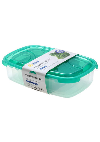 Plastic 3/1 food storage containers set with lids 1L+2L+3L Green
