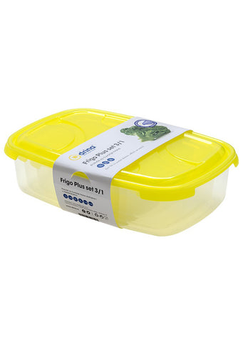 Plastic 3/1 food storage containers set with lids 1L+2L+3L Yellow