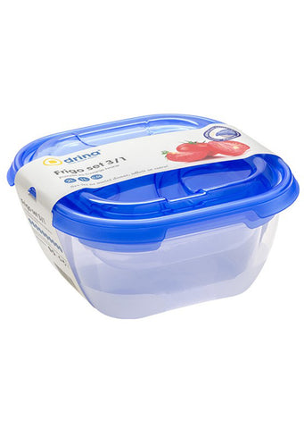Plastic 3/1 food storage containers set with lids 0,5L+1L+2L Blue
