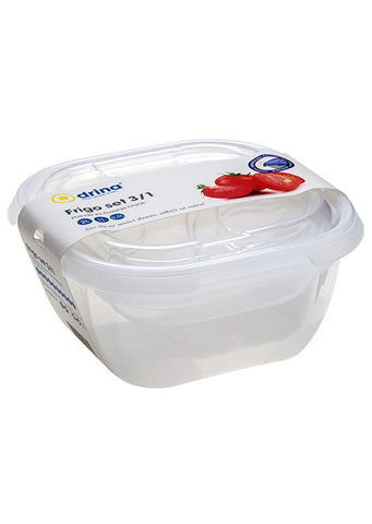 Plastic 3/1 food storage containers set with lids 0,5L+1L+2L White