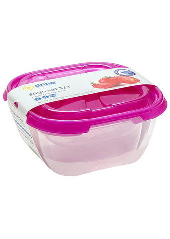 Plastic 3/1 food storage containers set with lids 0,5L+1L+2L Pink