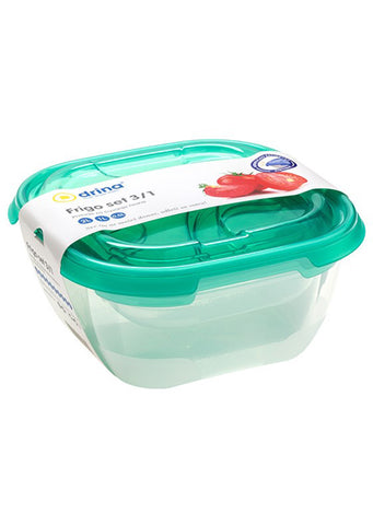 Plastic 3/1 food storage containers set with lids 0,5L+1L+2L Green